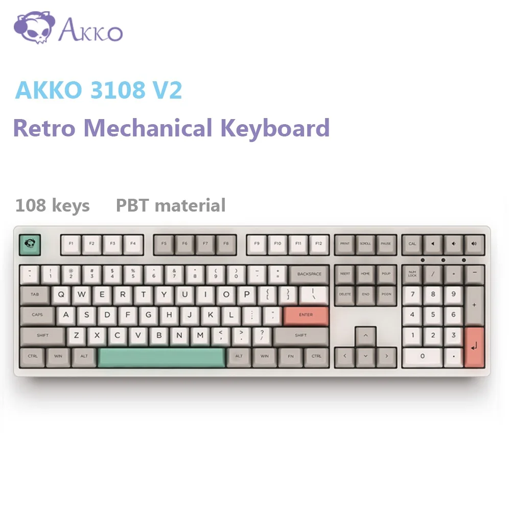 AKKO 3108 V2-9009 ретро Механическая клавиатура 108 клавиш USB проводной тип-c компьютерный геймер анти-ореолы Cherry MX