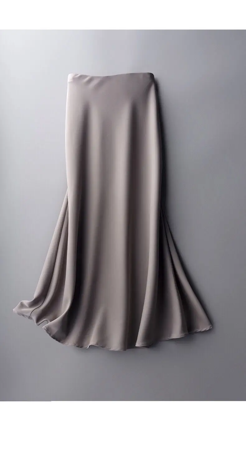 Summer Silk Midi Skirts Womens Korean England Style Satin Office Lady Simple Solid Elegant Faldas Mujer Moda Long Skirts Womens Summer Silk Midi Skirts Womens Korean England Style Satin Office Lady Simple Solid Elegant Faldas Mujer Moda Long Skirts Womens