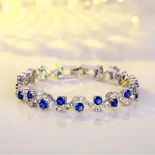 Сапфировый голубой женский браслет с цирконием, посеребренный браслет для пары, украшенный бисером, голубой циркон, металлические ювелирные изделия, женские вечерние украшения, подарок на помолвку