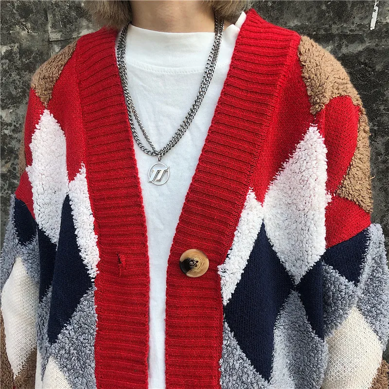 Winter Thick Cardigan Men Warm Fashion Contrast Color Casual V-neck Knit Sweater Jacket Man Streetwear Loose Sweter Coat Men Winter Thick Cardigan Men Warm Fashion Contrast Color Casual V-neck Knit Sweater Jacket Man Streetwear Loose Sweter Coat Men
