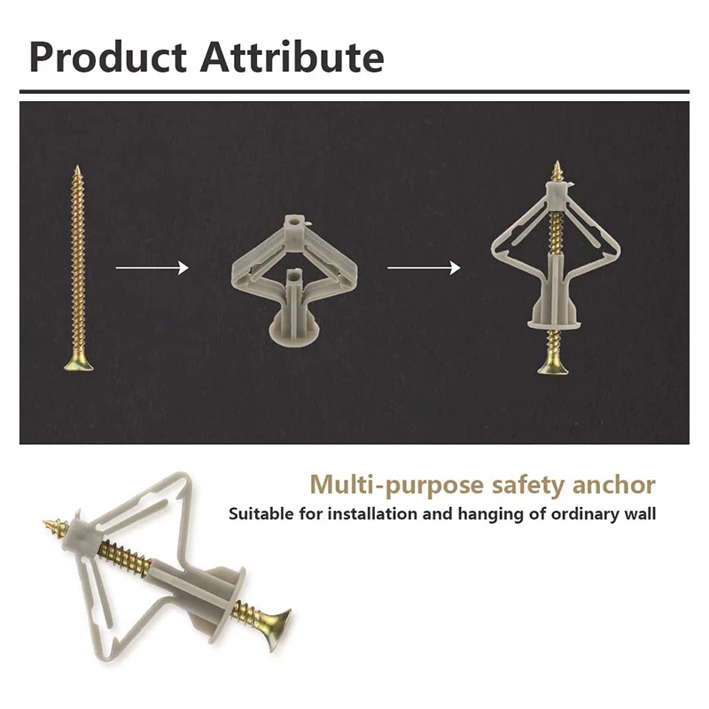 50Pcs Plasterboard Dowels And Screws Plasterboard Hollow Wall Anchors Heavy-duty Dowels With ScrewCY