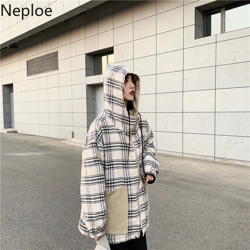 Neploe корейский с круглым вырезом и капюшоном свободный Chaqueta Mujer винтажный Harajuku стиль Лоскутная куртка Женская Осень Зима дамское пальто 46316