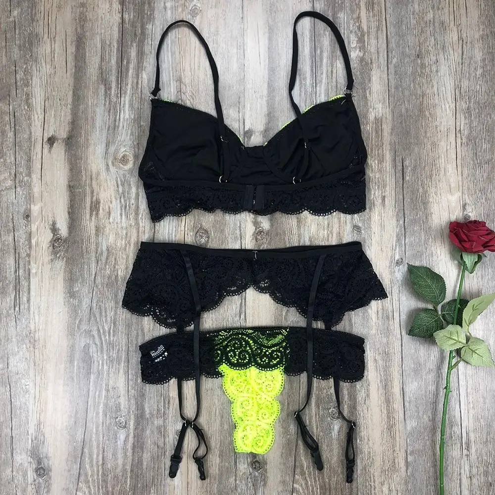 Женские комплекты из 3 предметов сексуальное кружевное беспроводное нижнее