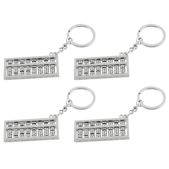 

4 Pcs Creative Stainless Steel Chinese Abacus Keyring Keychain Mathematics Pendant Accessories Key Chain Musical Note Key Chain