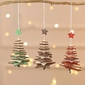 

4PC Wooden Colorful Star Tree Christmas Tree Pendant Ornaments Decor For Home Kids Toys Gift Xmas New Year Party Decor Navidad