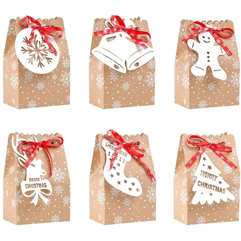 24PCS Christmas Bags For Gift Goodies Bulk Assortment Kraft Paper Holiday | Дом и сад