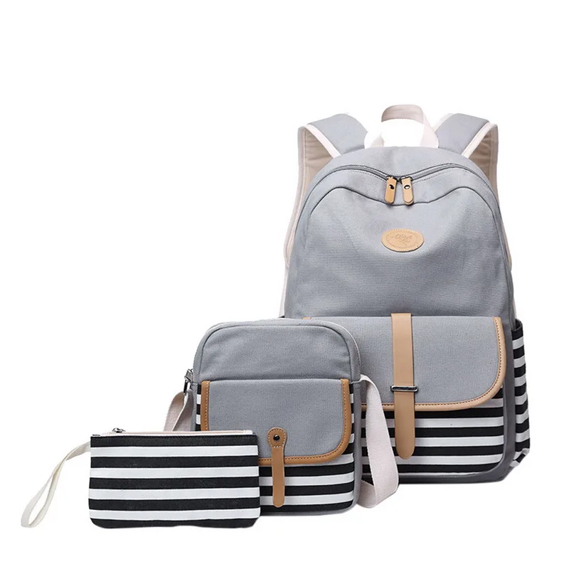 Litthing 3 шт./компл. Школьный рюкзак сумки для книг для студентов женские повседневные рюкзаки модные студенческие рюкзаки для ноутбука - Цвет: Gray(striped)