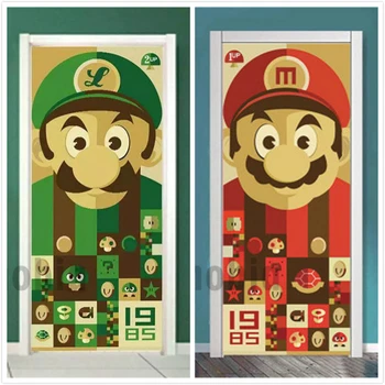 

Super Mario Creative 3D Door Sticker Self Adhesive Modular Printing PVC Wallpaper Door Decoration Mural Decal Home Design