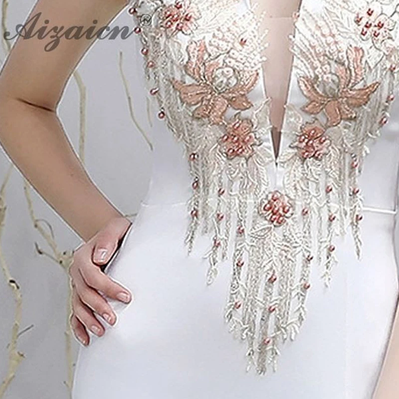 Роскошные белые Chinoise вечерние винтажное платье Мода V шеи Cheongsam Длинные вечерние платья Qi Pao женское китайское традиционное платье