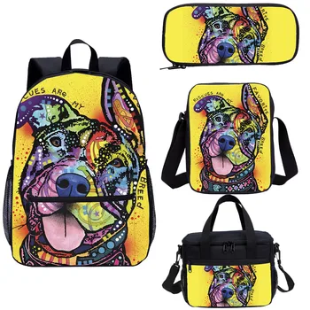 

4 Pcs Colorful Cute God Print Cartoon Animal School Bag Set 1-6th Grade Outdoor Travel School Book Bag for Teen and Children
