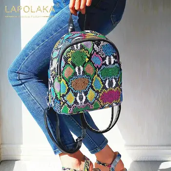 

Lapolaka New Fashion INS Colorful Snake Printed Bag Female Backpack Women 2020 Cool Mini Top Handle Bag Unique Ladies