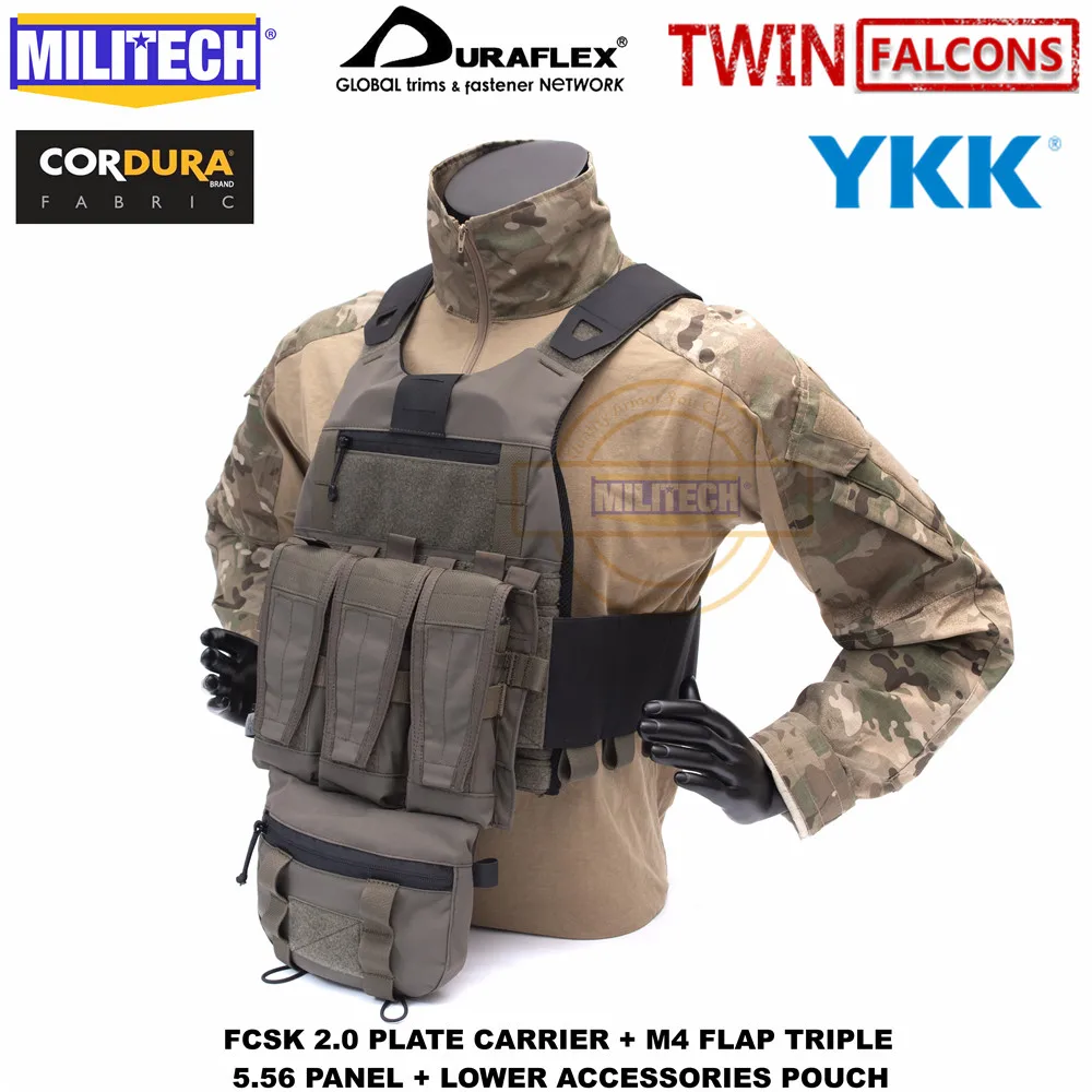 MILITECH TW FCSK 2,0 расширенный слайкстер Ferro пластинчатый Перевозчик с M4 клапаном тройной 5,56 Mag панель+ нижняя сумка для принадлежностей Loadout