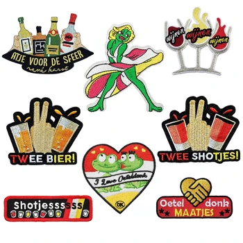 

Oeteldonk Emblem Full Embroidered Frog Carnival for Netherland Iron on Patches on Clothes Stripe Embroidered Patches for Dress G