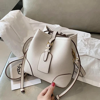 

Solid Color PU Leather Small Bucket Bags for Women 2020 Branded Shoulder Handbags Trend Hand Bag Vintage Designer Crossbody Bag