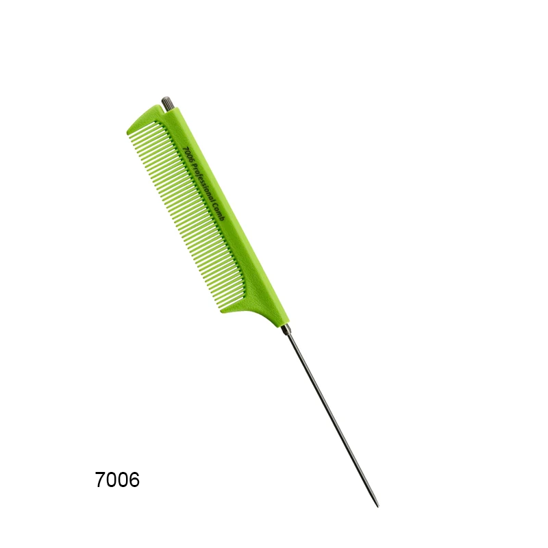 Green-7006 Парикмахерская Стрижка волос телескопическая расческа термостойкая металлическая крысиный хвост расческа Тонкие зубы неправильный дизайн Стильные парикмахерские инструменты - Цвет: Green-7006