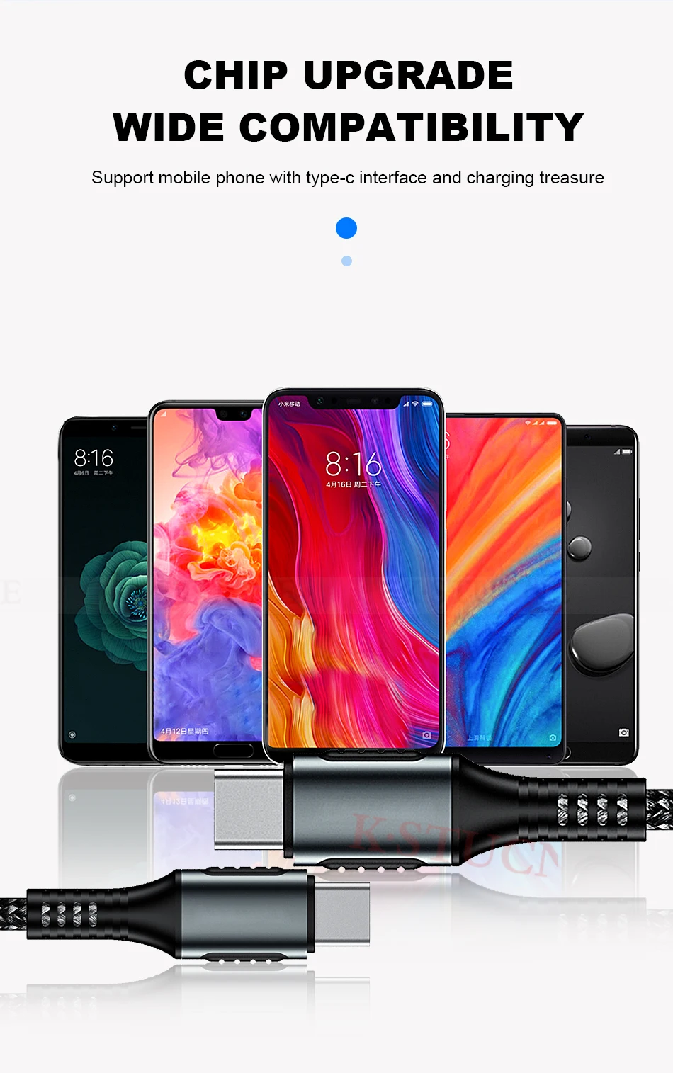 Кабель usb type-C-USB C для samsung S9 Oneplus 7 Pro QC 3,0, кабель для быстрой зарядки и передачи данных для Redmi K20 Note 8 7 Pro, шнур для зарядки USBC