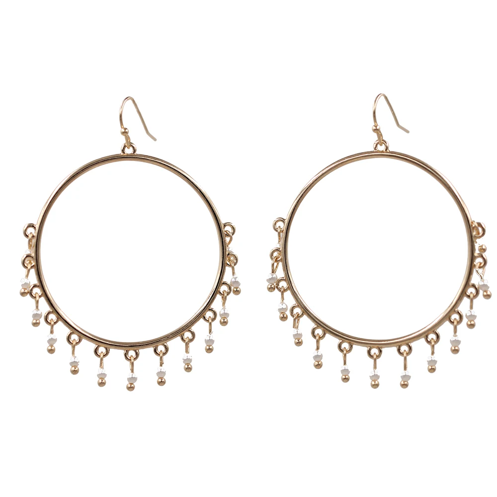 

2020 New Gold Color Alloy Big Circle Metal Water Drop Pearl Beads Tassel Earrings For Women Earrings Fashion Jewelry