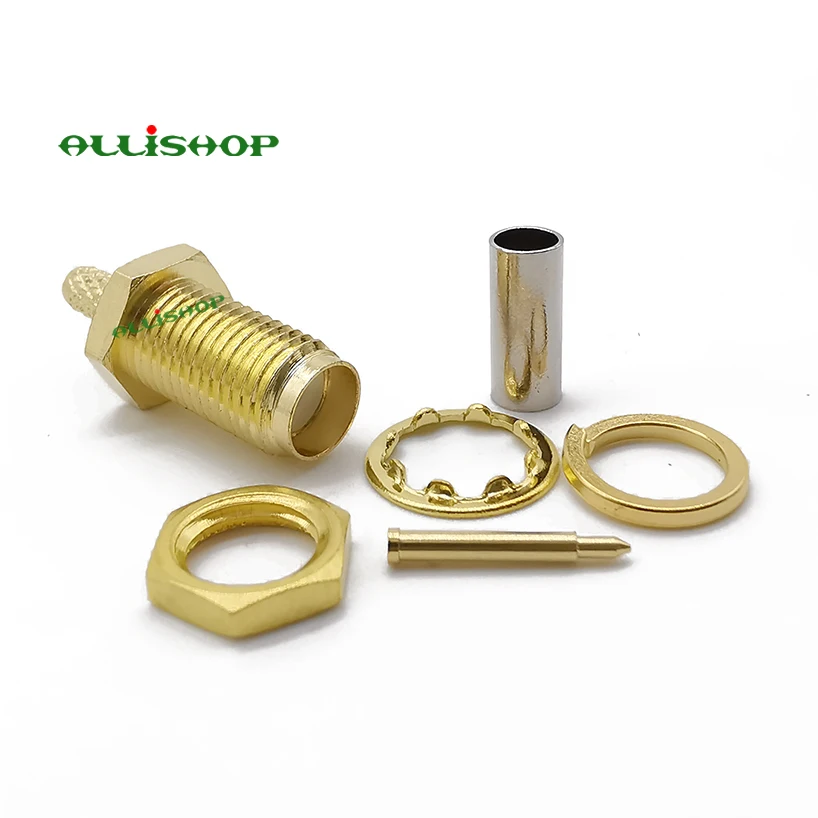 

ALLiAHOP RP SMA Female Jack Nut RF Coax Connector Crimp for RG316,RG174,LMR100 Cable Straight Goldplated