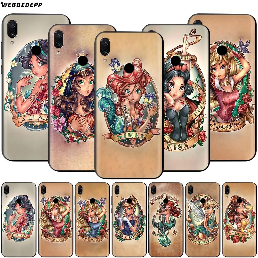 

Webbedepp Princess Cartoon Art Case for Xiaomi Redmi Note 8 MI 3 6 8 9 A1 A2 A3 5X 6X 9T CC9 Lite SE Pro Max Pocophone F1