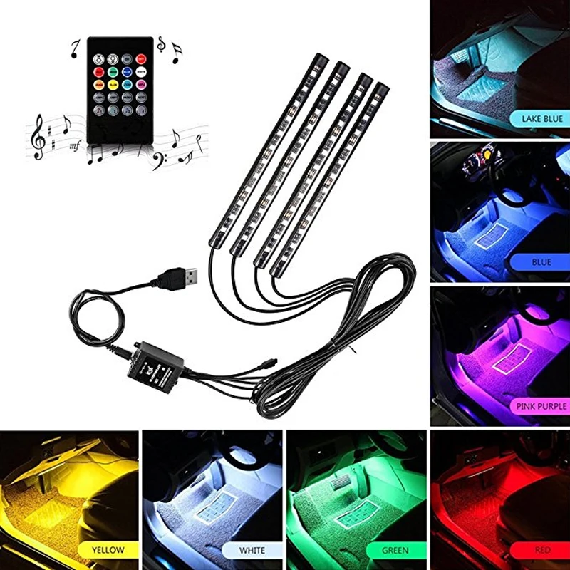 

Car Interior Atmosphere Neon Light LED Multi Color RGB Voice Sensor Sound Music Control Decor Decorative Lamp Car Lighting 12V