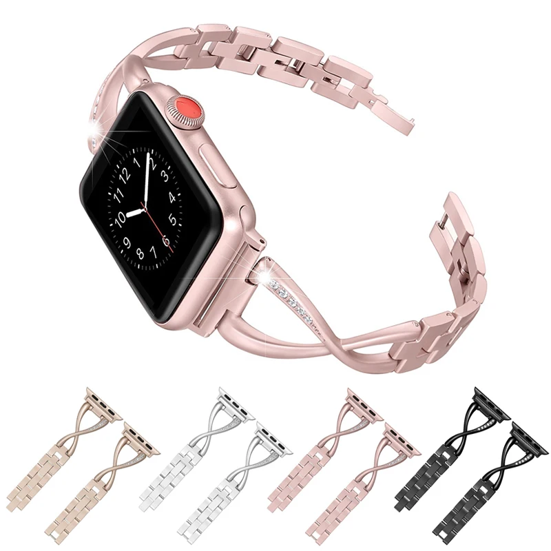 Алмазный Для женщин ремешок для наручных часов Apple Watch 38/40/42/44 мм браслет Нержавеющая сталь заменить браслет для наручных часов iWatch серии 5 4 3 2 1