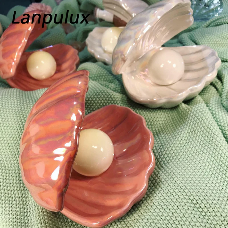 Lanpulux керамический жемчужный Ночной светильник в виде ракушки, Сказочная оболочка русалки для девочек, украшение для дома, спальни, прикроватная лампа, рождественский подарок