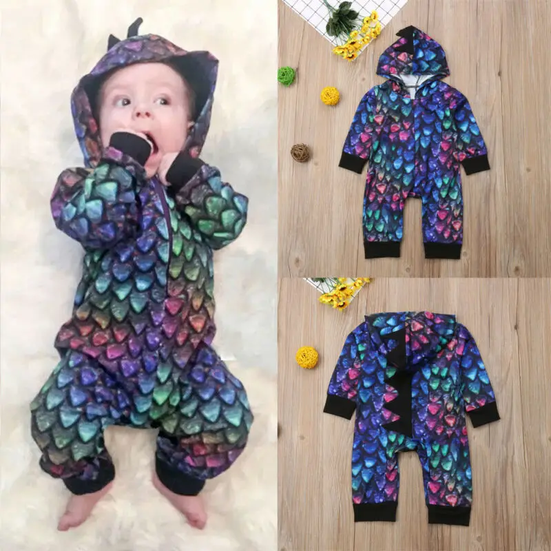 Pudcoco/Коллекция года, одежда для маленьких девочек комбинезон для новорожденных, детский костюм Детский комбинезон с капюшоном и динозавром для малышей 0-24 месяцев