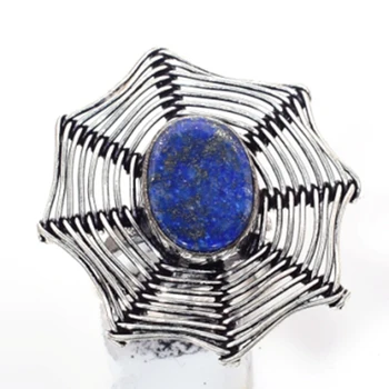 

Genuine Lapis Lazuli Ring Silver Overlay over Copper , Hand Made Women Jewelry gift, Size: 7.75 , R6412
