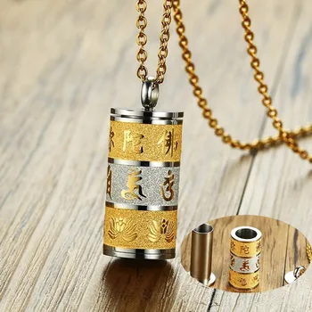 

Retro Tibetan Prayer Wheel Turner Buddhist Pendant Necklace for Men Stainless Steel Shurangama Mantra Gold Wish Male Jewelry