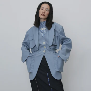 

2019 Autumn Hollow Out Pocket Strap Fake Two Pieces Windbreaker Plus Size Womens Coat Trench Coat for Women Long Coat Women