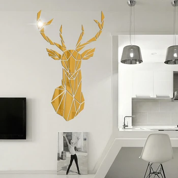 

3D Mirror Wall Stickers Acrylic Sticker Big DIY Deer Decorative Mirror Wall Stickers For Kids Room Living Room Home Decor