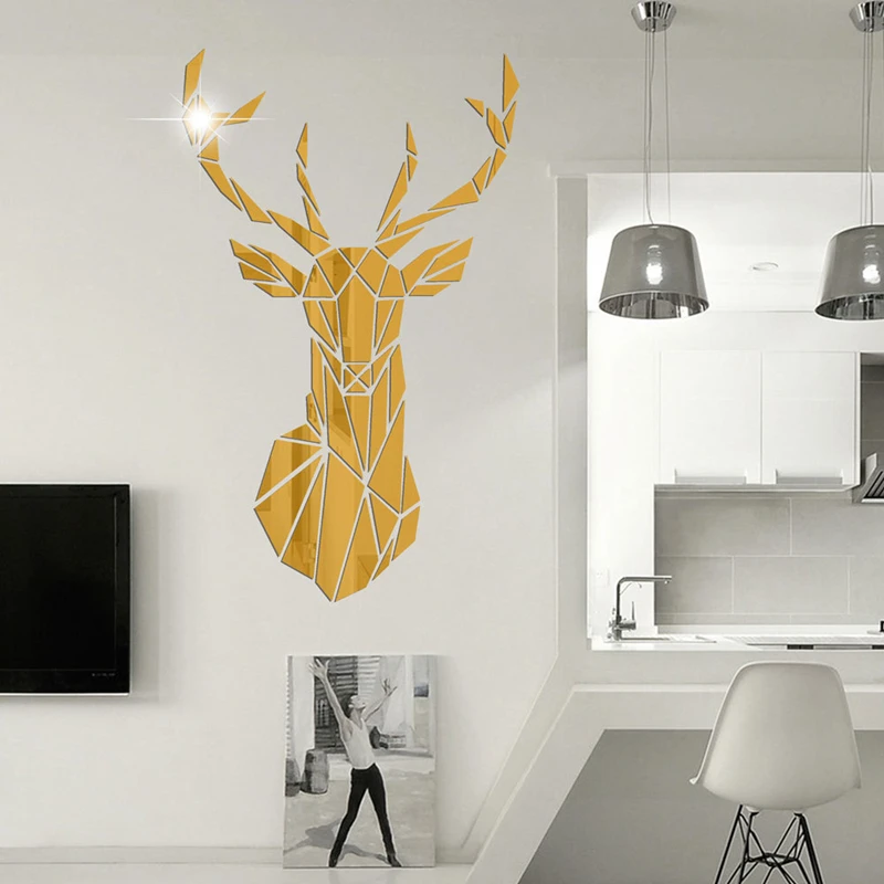 Deer Mirror Wall Stickers 3D Acrylic DIY Animal Living Room Bedroom DIY Decor