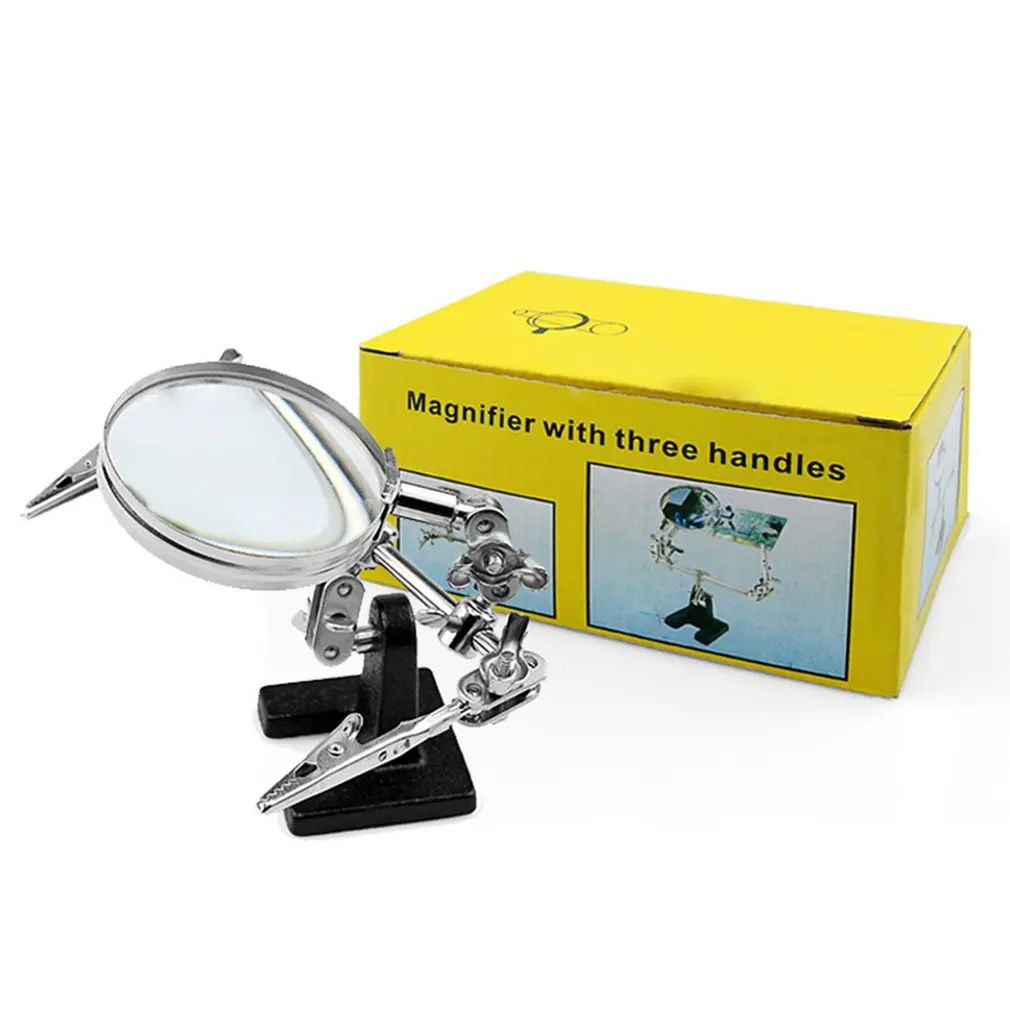 3 Hand 5X Magnifier Portable Clip-on Metal Holder Soldering Iron Stand Welding Tool With Magnifying Glasses For Jeweler Stamps