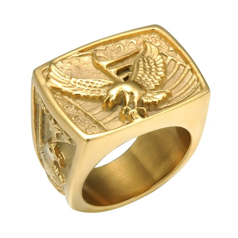

Hip Hop Punk Knight Eagle Ring Men's Gold Silver Titanium Stainless Steel Eagle Ring Men's Jewelry