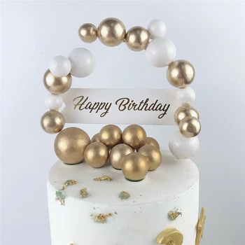 

Golden Silver Ball Happy Birthday Cake Topper Lovely Crown Cake Top Flag Decorations Girl Boy Birthday Party Wedding Supplies