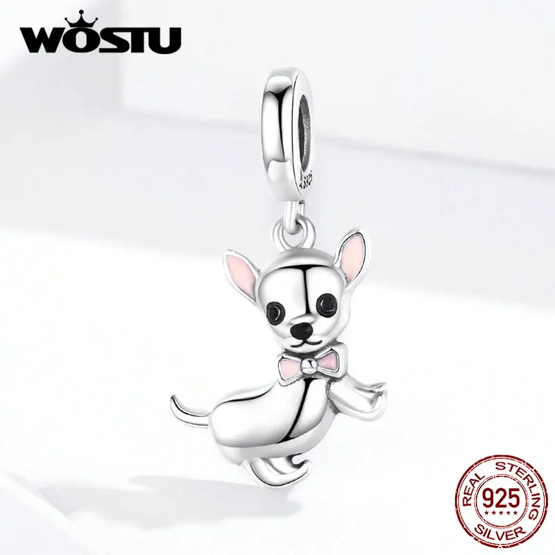 WOSTU Authentic 925 Sterling Silver Chihuahua Dog Charm Fit