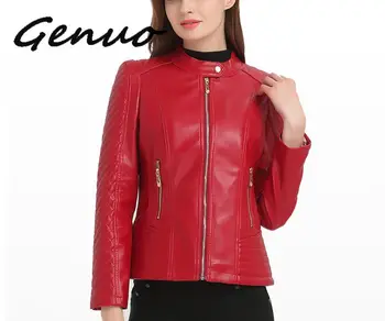 

2019 6XL Fashion Woman Short Motorcycle Pu Leather Zipper Red Jacket For Female Women Basic Jackets Autumn Large Sizes Outerwear