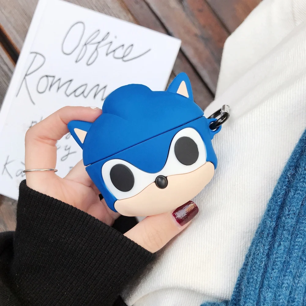 Чехол для наушников AirPods Pro 3D Аниме Sonic The Hedgehog для AirPods 1 2 3 Bluetooth гарнитура мультяшный силиконовый чехол с крючком