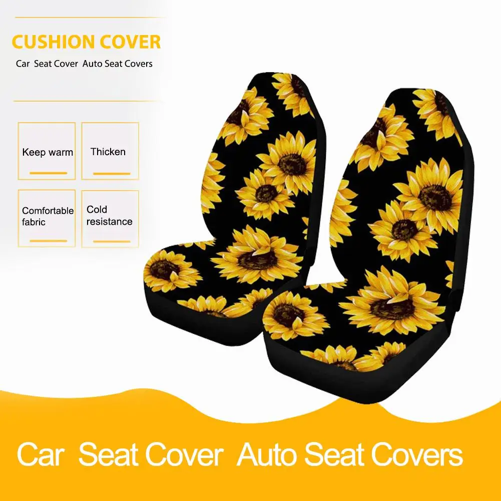 Car Front Seat Cover Full Coverage Whole Year Use Sunflower Print Seat Case Breathable Comfortable Wear-resistant