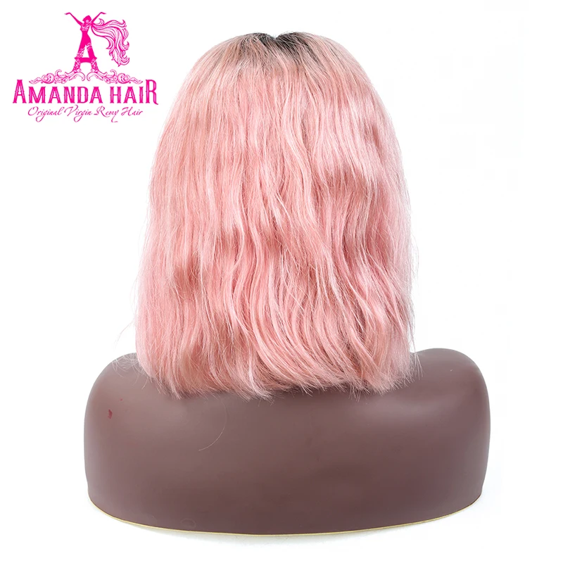 Аманда T1b/розового цвета Ombre BOB парик Синтетические волосы на кружеве человеческие волосы предварительно вырезанные средняя часть бразильские волнистые волосы парики 13x6