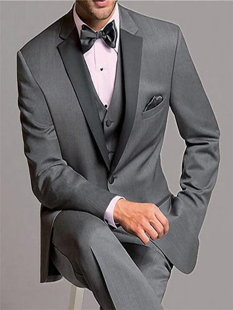 Мужской костюм Smolking Noivo Terno Slim Fit Easculino, вечерние костюмы для мужчин, мужской костюм из 3 предметов с отворотом(пальто+ брюки+ жилет