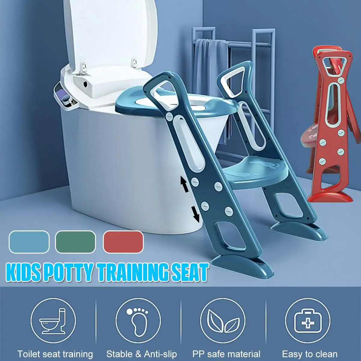 Orinal plegable para bebé, asiento de entrenamiento para el baño con escalera ajustable de seguridad, orinal portátil de altura, asiento de inodoro para chico