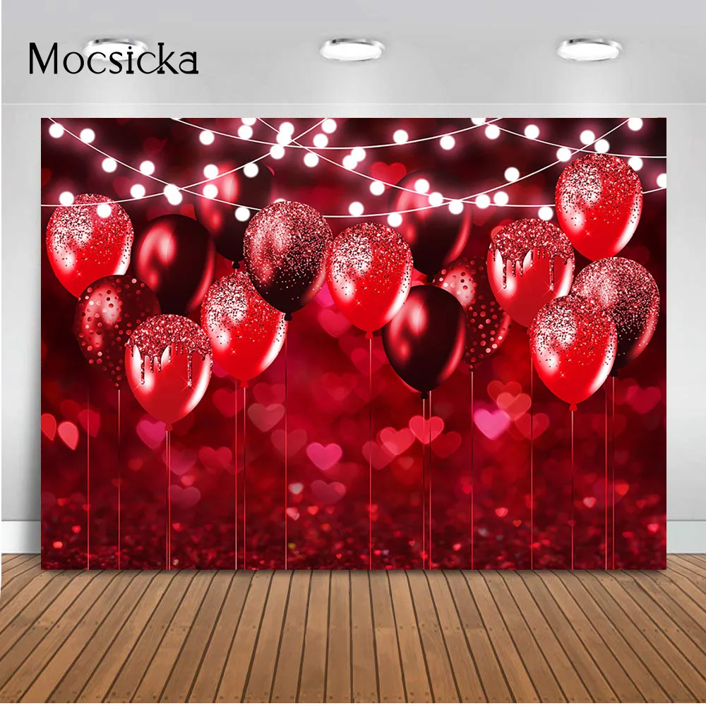 

Red Balloons Love Heart Background Valentine's Day Wedding Backdrop for Photography Photo Studio Sweet Girls Kids Photocall Prop