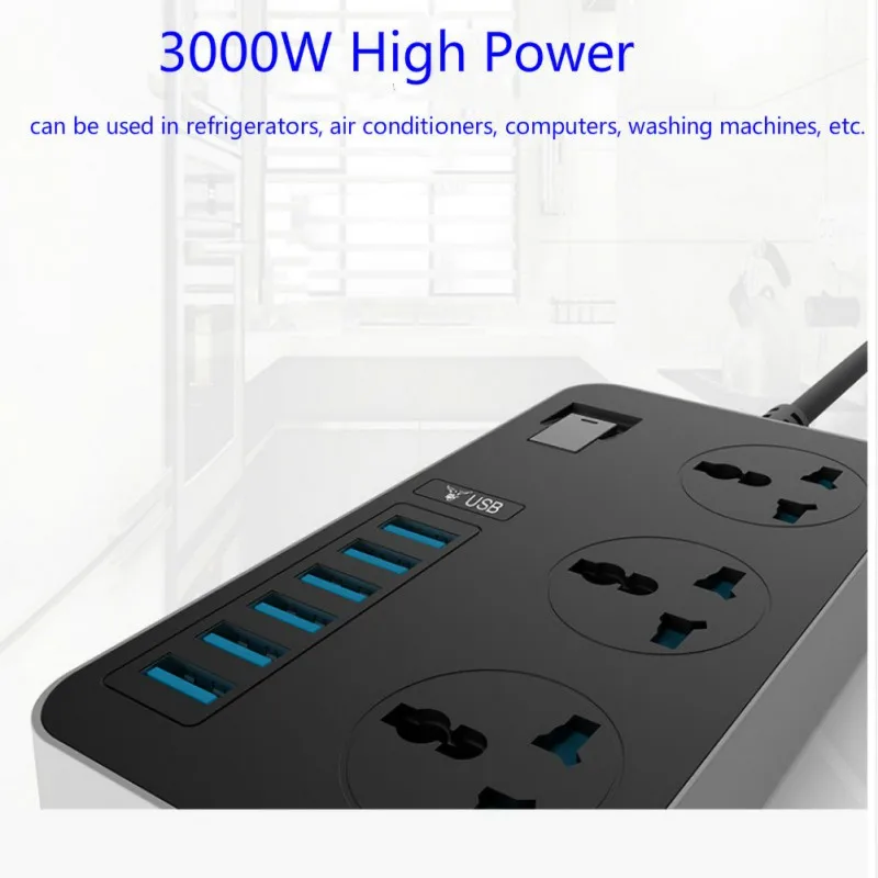 

US/EU/UK Standard Power Strip Socket 3 Outlets 6 USB Charger Fast Charging Adapter Switch