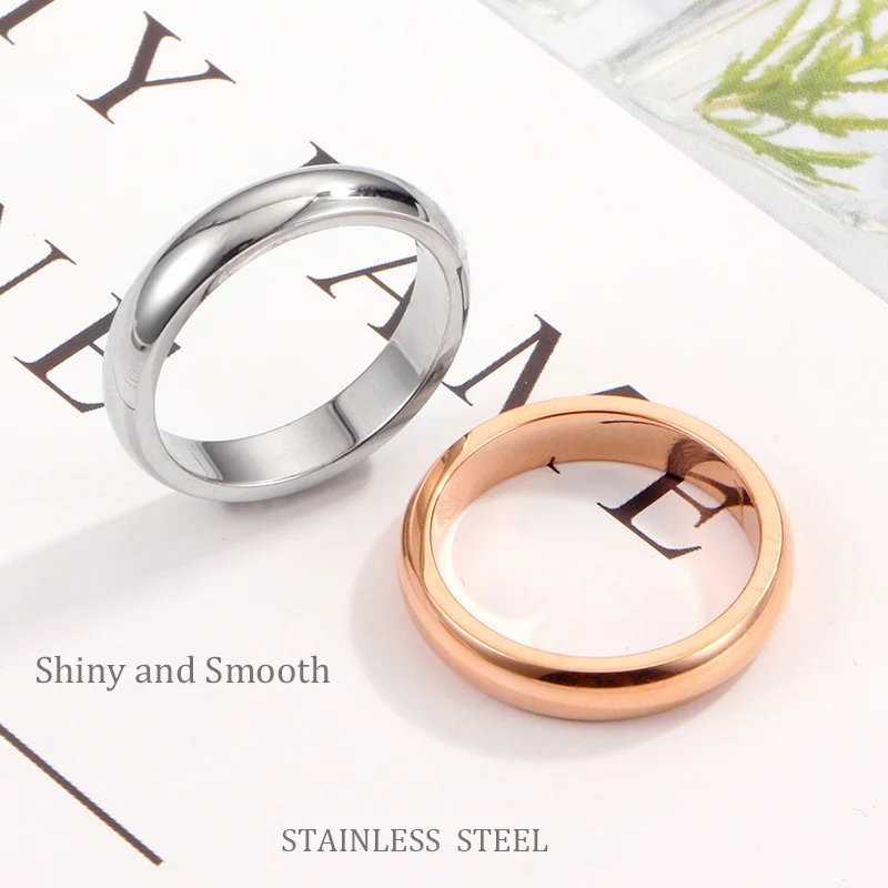 4mm Ring Stainless Steel Simple Shiny Rings For Women Cute Minimalist Finger Jewelry Rose Gold Silver Color Smooth Size 4 To 10 wedding rings finger rings womens ring jewelry rings ring jewelry signet ring round rings