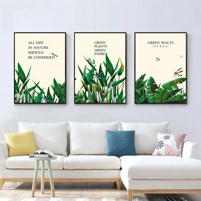

Green Plant Plantain Leaves Canvas Posters and Prints Minimalism Quotes Paintings Nordic Modern Pictures for Living Room Decor