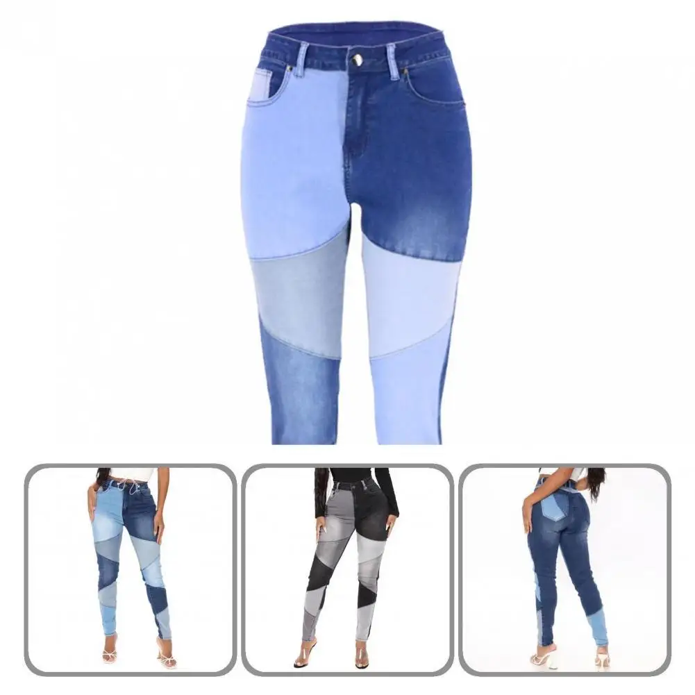 Patchwork 2 Colors Women Tight High Waist Denim Trousers for Going Out fashion high waist jeans women s tight fitting slim pencil pants stretch denim trousers young women streetwear pants