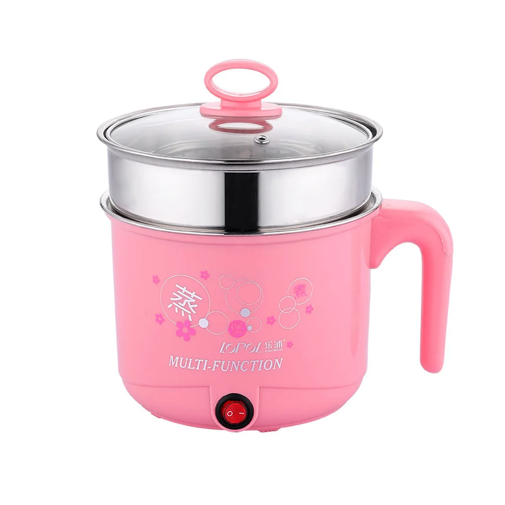 Электрическая антипригарная сковорода 2 слоя кухонное оборудование для приготовления пищи Пароварка горшок портативные водонагреватели Мини плита 1.8л - Цвет: Pink