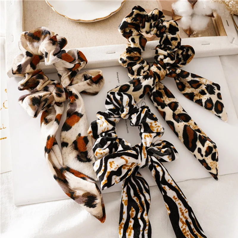 New Fashion Woman Leopard Bow Hair Bands Elastic Loop Ponytail Ties Scrunchies Head Bands Head wear Hair Accessories