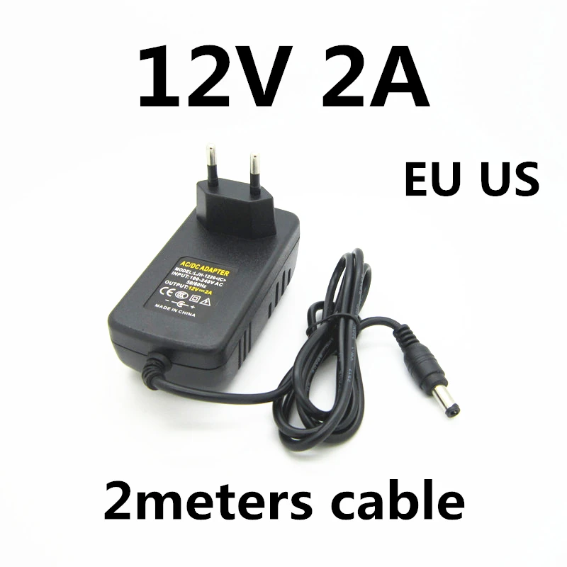 2 м 2 м кабель переменного тока 100-240 в 12 В 2a 2000ma зарядное устройство адаптер питания 12 В вольт для светодиодный камеры видеонаблюдения EU US PLUG